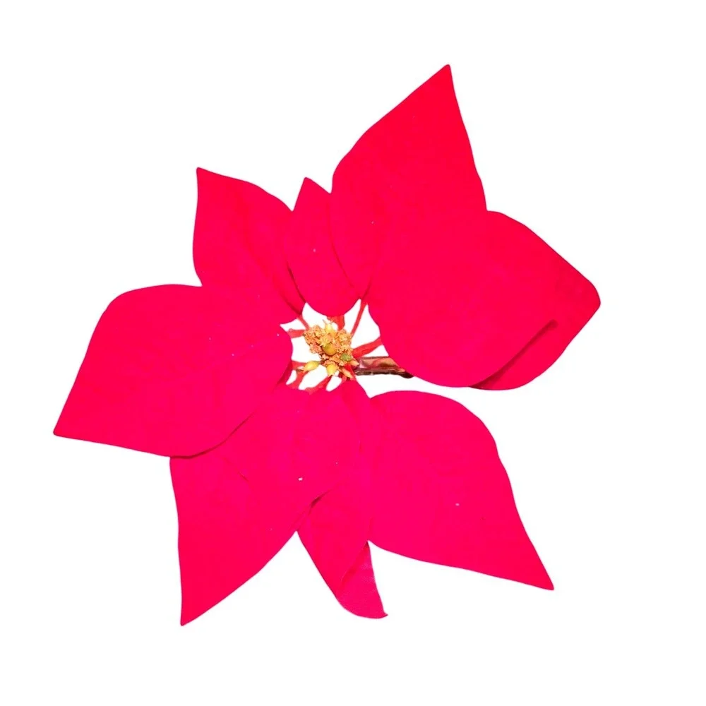 NWOT Christmas Poinsettia Flowers Artificial Clip‎ On Red Buffalo Plaid